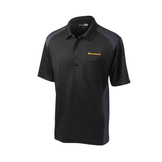 Snag-Proof Two Way Colorblock Pocket Polo - Black/Charcoal